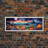 Starry Night Over A Southwestern Desert, Boho Decor, Van Gogh Inspired Southwestern Style Desert Painting, Framed Canvas Print