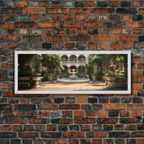 The Court Yard With The Marble Fountain, Framed Canvas Print, Watercolor Painting Framed Wall Art