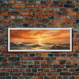 Framed Wall Art Print Set Sunset Horizon on Beach Shore Nature Ocean Oil Painting Nautical Scenic Colorful Multicolor Ultra
