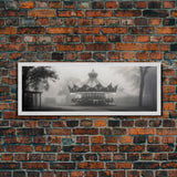 Creepy Carousel / Merry Go Round Wall Art, Framed Canvas Print, Black And White Art