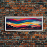 Beautiful Panoramic Sunset Watercolor, Extra Large Wall Art, Framed Panoramic Canvas Print, Framed Wall Art