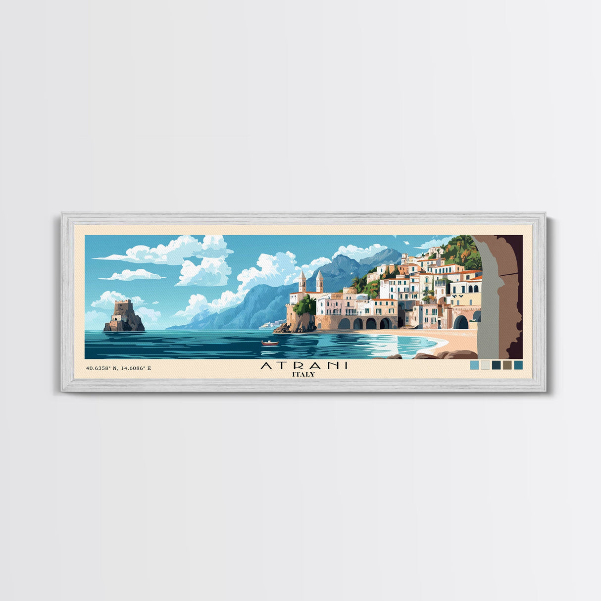 Atrani, Italy Panoramic Print, Vacation Gift, Italy Wall Art, Beach Painting, Beach Decor, Beach Or Lakehouse Art