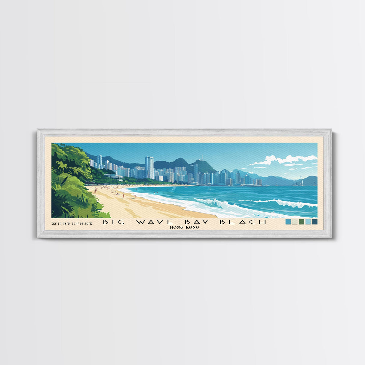 Big Wave Bay Beach, Hong Kong Panoramic Print, Vacation Gift, Hong Kong Wall Art, Beach Painting, Beach Decor, Beach Or Lakehouse Art