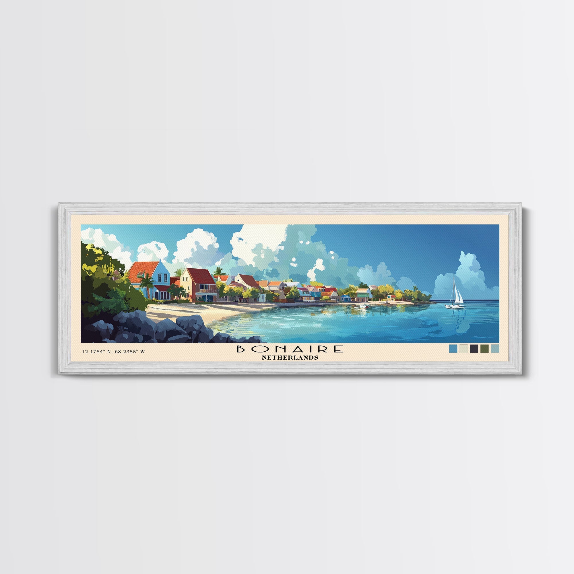 アート・デザイン・音楽 Travel & leisure graphics Bonaire, Netherlands Panoramic Beach Print, Vacation Gift