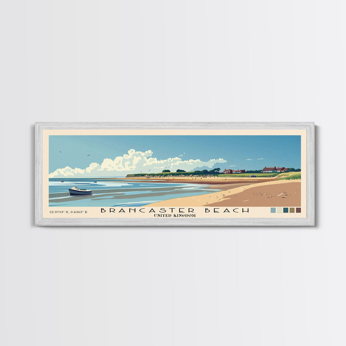 Brancaster Beach, United Kingdom Panoramic Beach Print, Vacation Gift, United Kingdom Wall Art, Framed Canvas Print, Framed Beach Painting