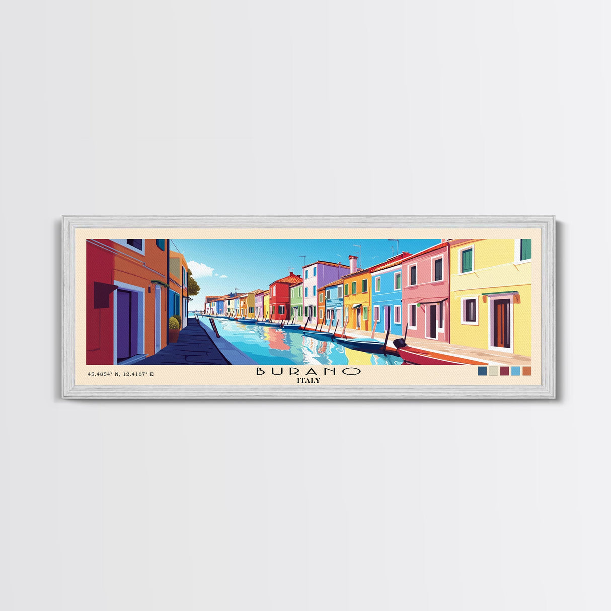 Burano, Italy Panoramic Print, Vacation Gift, Italy Wall Art, Beach Painting, Beach Decor, Beach Or Lakehouse Art