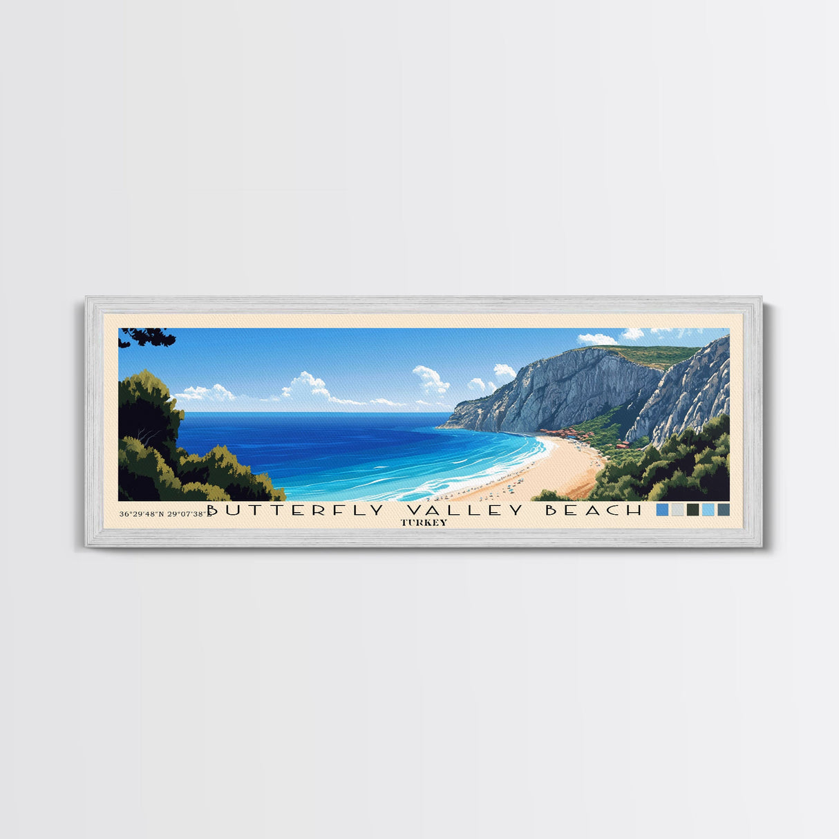 Butterfly Valley Beach, Turkey Panoramic Print, Vacation Gift, Turkey Wall Art, Beach Painting, Beach Decor, Large Wall Art, Wood Frame Art