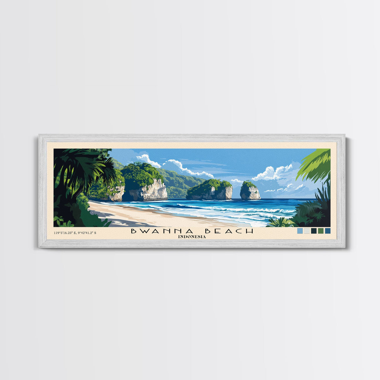 Bwanna Beach, Indonesia Panoramic Beach Print, Vacation Gift, Indonesia Wall Art, Framed Canvas Print, Framed Beach Painting