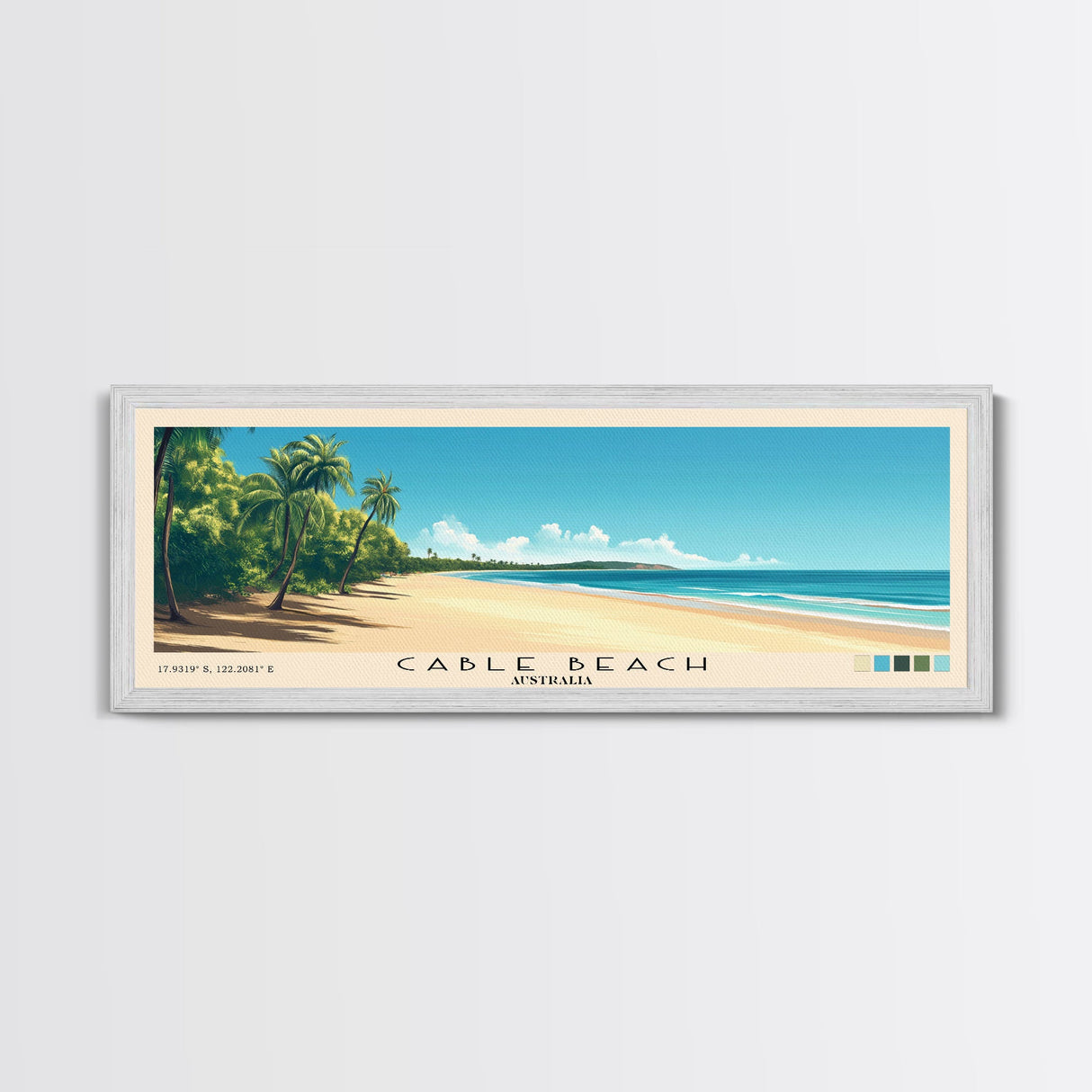 Cable Beach, Australia Panoramic Beach Print, Vacation Gift, Australia Wall Art, Framed Canvas Print, Framed Beach Painting