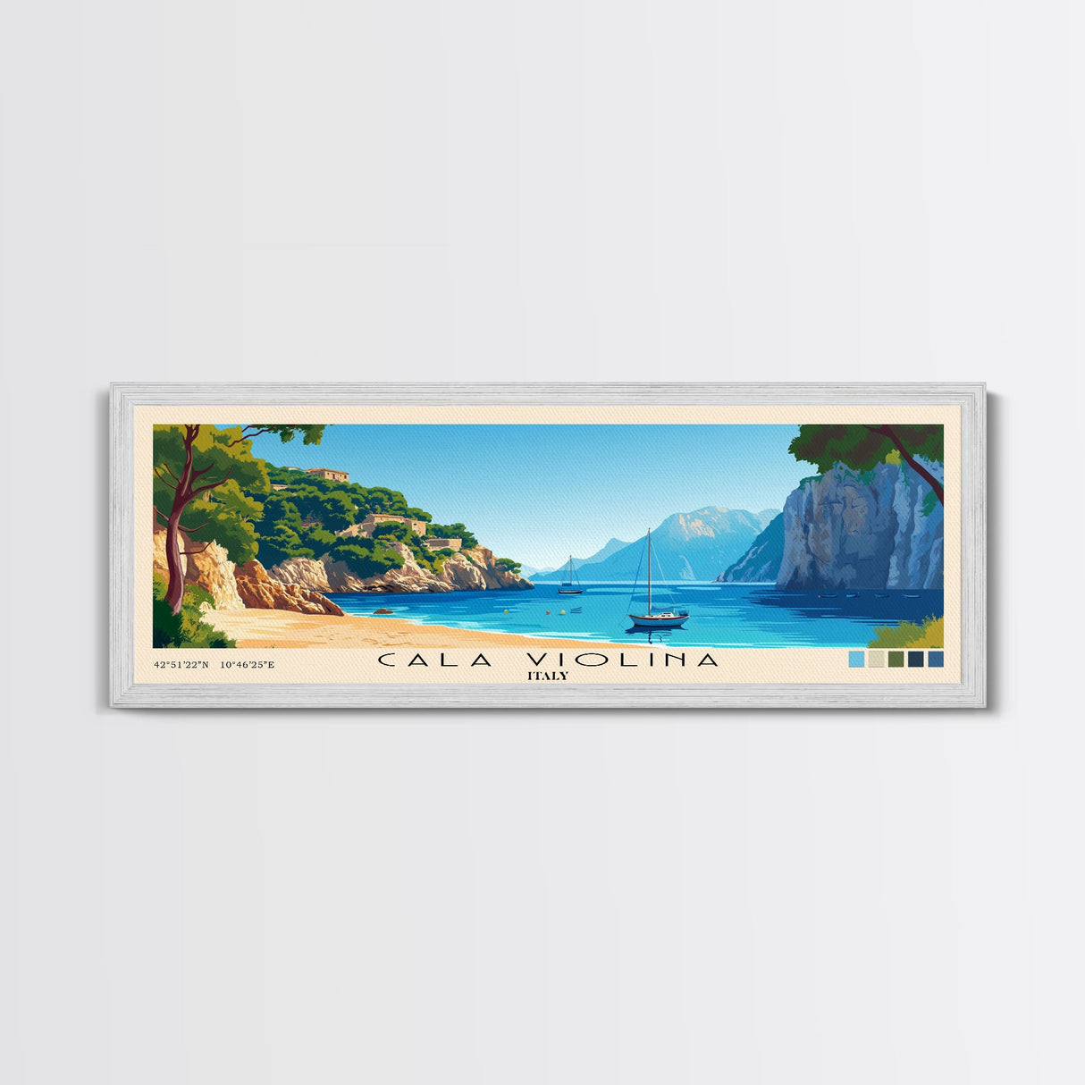 Cala Violina, Italy Panoramic Beach Print, Vacation Gift, Italy Wall Art, Framed Canvas Print, Framed Beach Painting