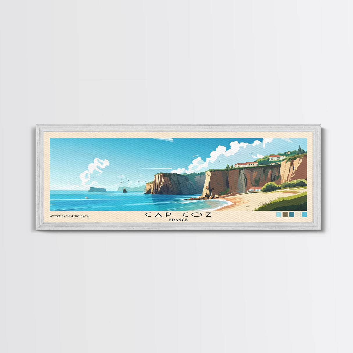 Cap Coz, France Panoramic Print, Vacation Gift, France Wall Art, Beach Painting, Beach Decor, Large Wall Art, Wood Frame Art
