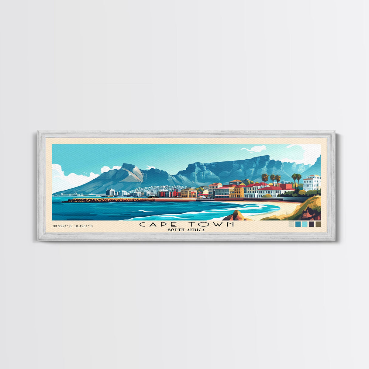 Cape Town, South Africa Panoramic Print, Vacation Gift, South Africa Wall Art, Beach Painting, Beach Decor, Large Wall Art, Wood Frame Art