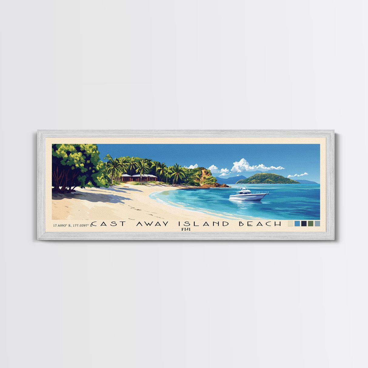 Cast Away Island Beach, Fiji Panoramic Print, Vacation Gift, Fiji Wall Art, Beach Painting, Beach Decor, Beach Or Lakehouse Art