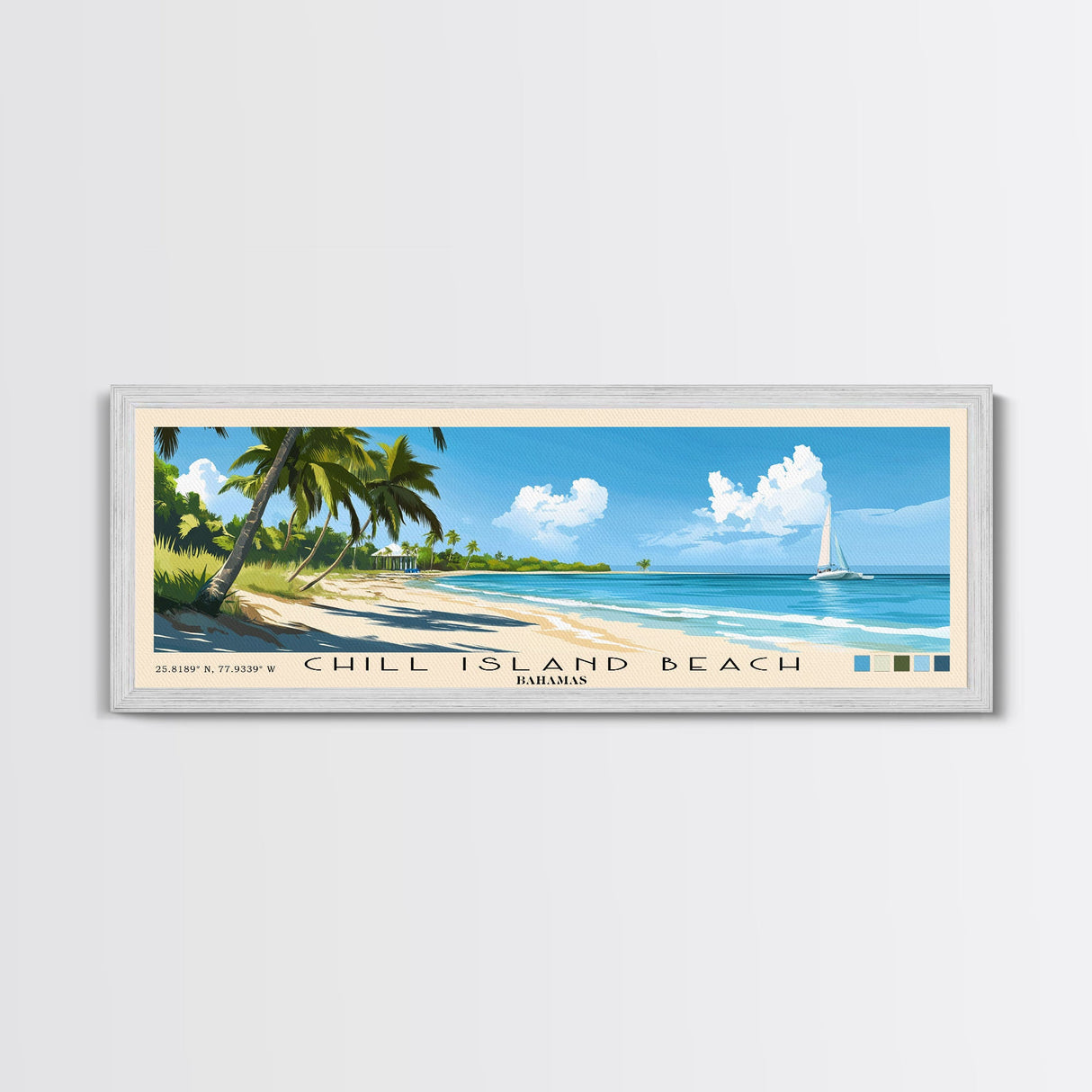 Chill Island Beach, Bahamas Panoramic Beach Print, Vacation Gift, Bahamas Wall Art, Beach Painting, Beach Decor, Beach Painting