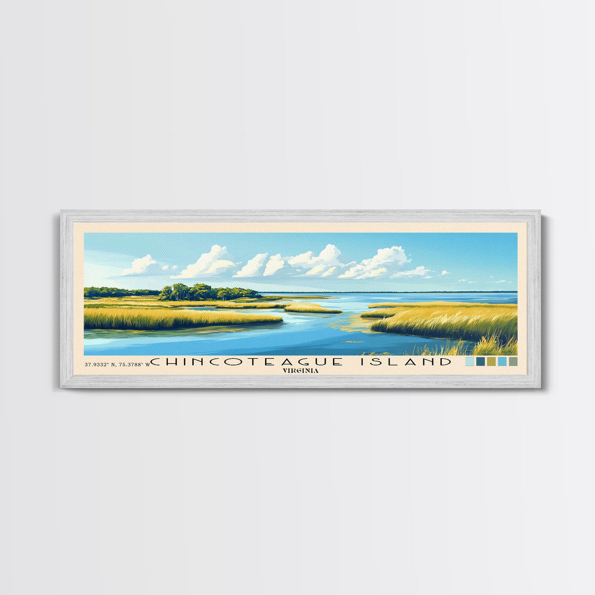 Chincoteague Island, Virginia Panoramic Beach Print, Vacation Gift, Virginia Wall Art, Framed Canvas Print, Framed Beach Painting
