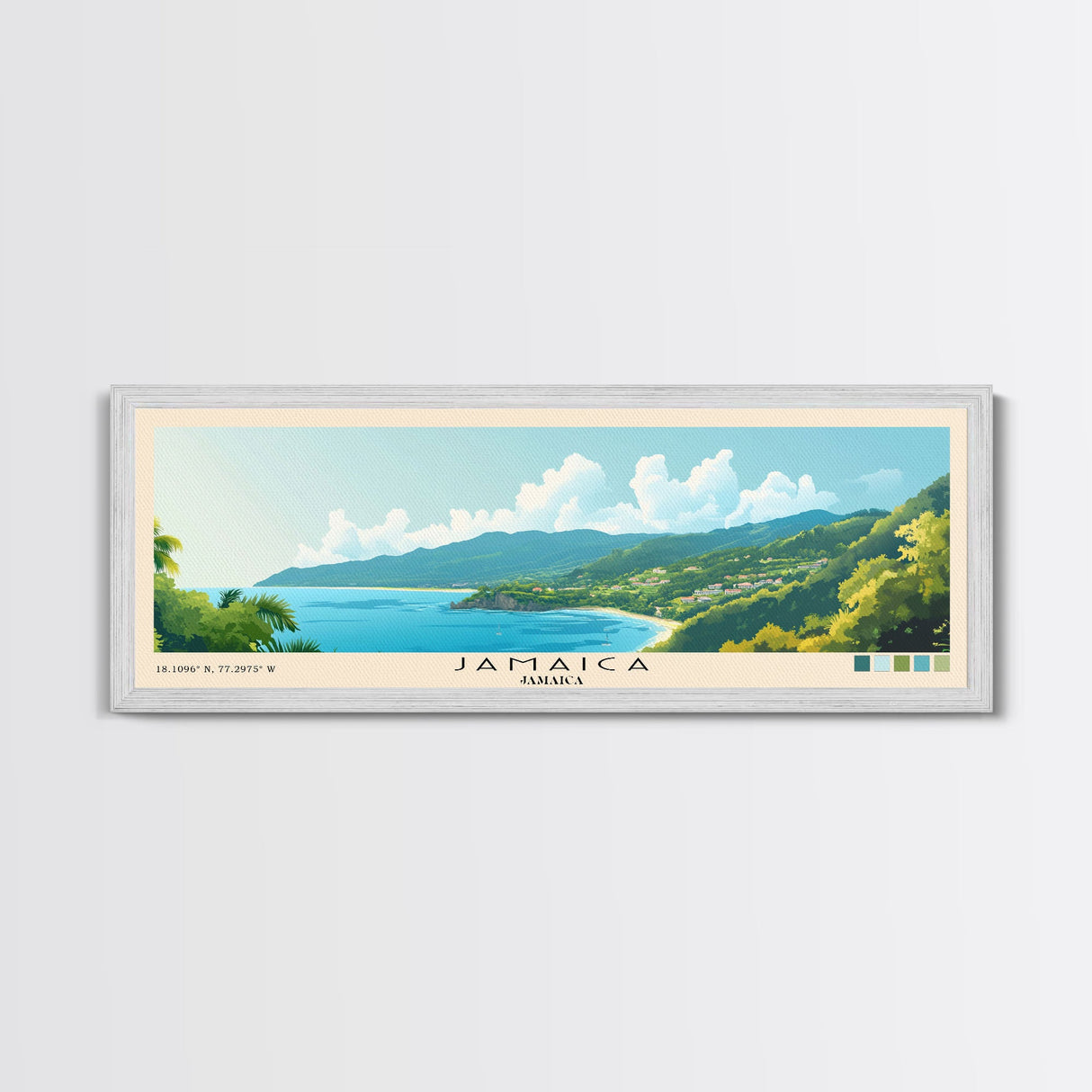 Jamaica, Jamaica Panoramic Print, Vacation Gift, Jamaica Wall Art, Beach Painting, Beach Decor, Large Wall Art, Wood Frame Art