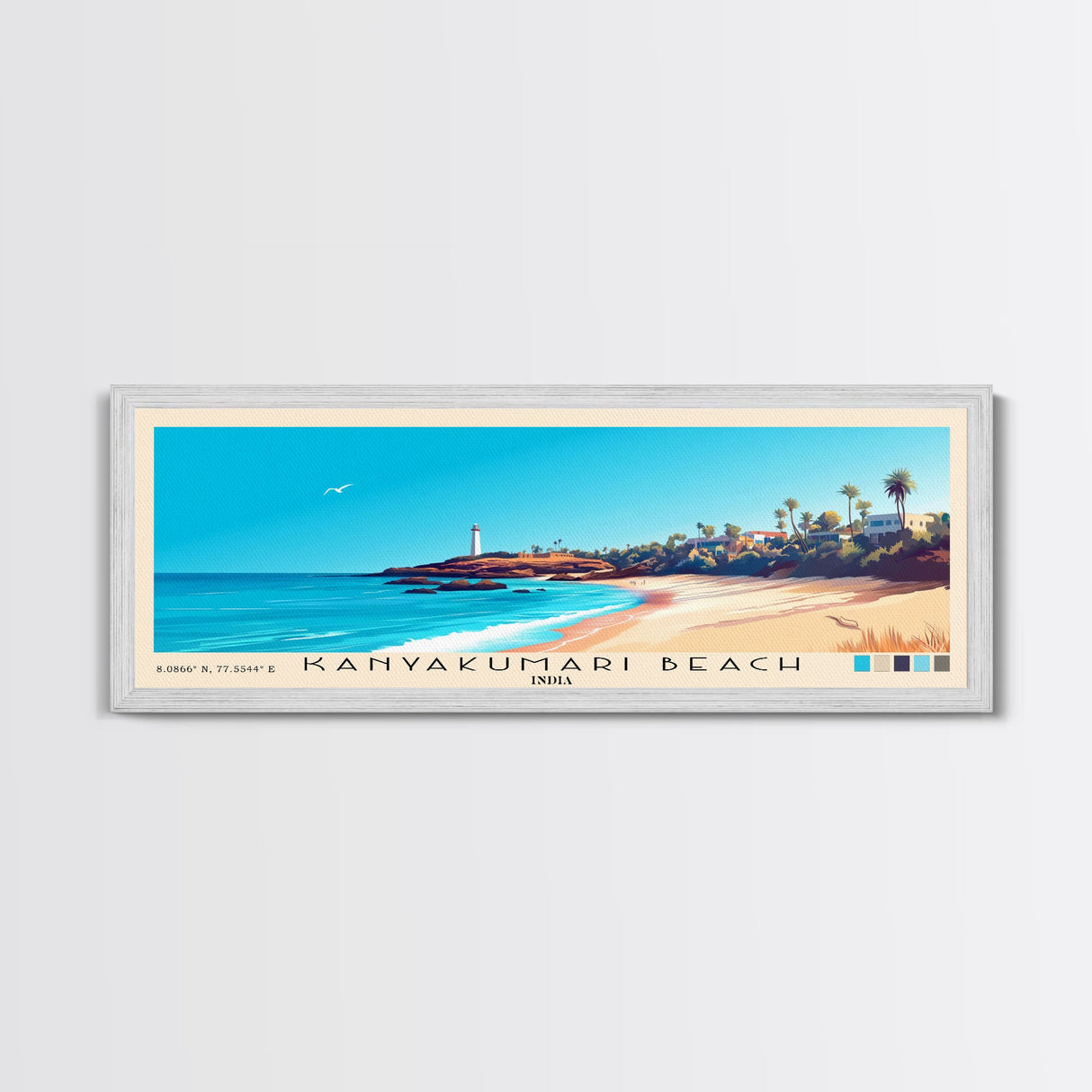Kanyakumari Beach, India Panoramic Beach Print, Vacation Gift, India Wall Art, Framed Canvas Print, Framed Beach Painting
