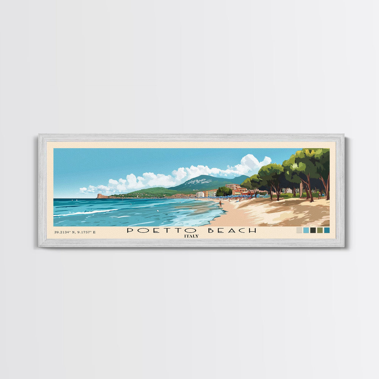 Poetto Beach, Italy Panoramic Print, Vacation Gift, Italy Wall Art, Vacation Wall Art, Vacatation Memories, Beach Decor, Beach Or Lakehouse Art