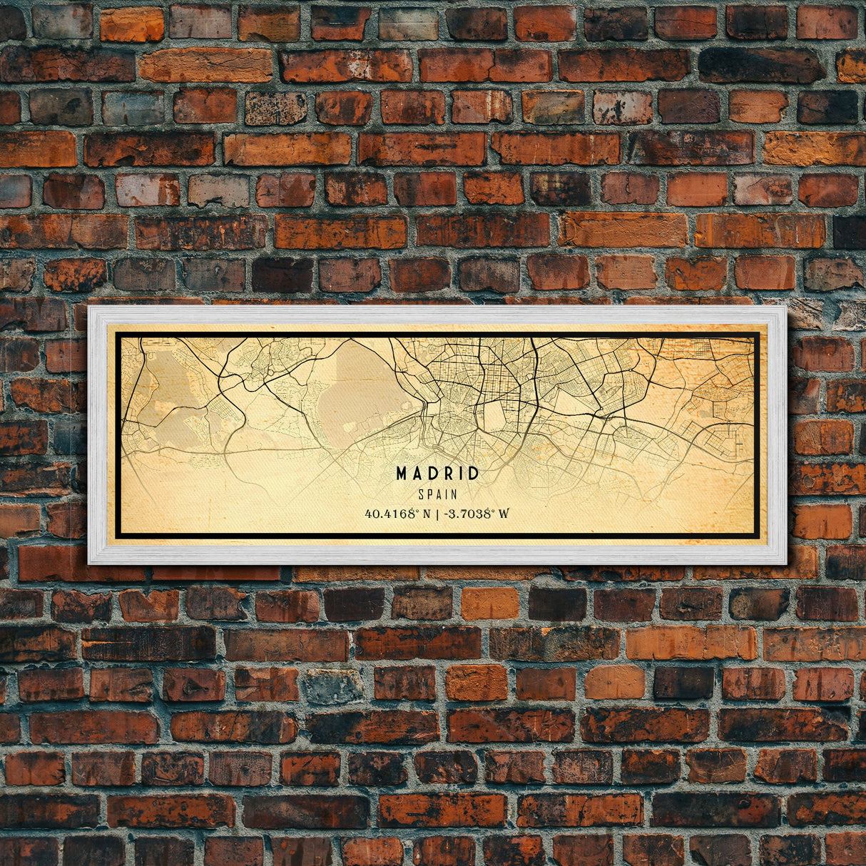 Panoramic Madrid Spain map print poster or framed canvas, Madrid map print poster canvas, city map print poster canvas, Vintage Travel Art