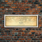Panoramic Madrid Spain map print poster or framed canvas, Madrid map print poster canvas, city map print poster canvas, Vintage Travel Art