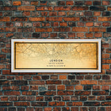 Panoramic London UK map print poster or framed canvas, London map print canvas, London city map print poster canvas, Vintage Travel Art