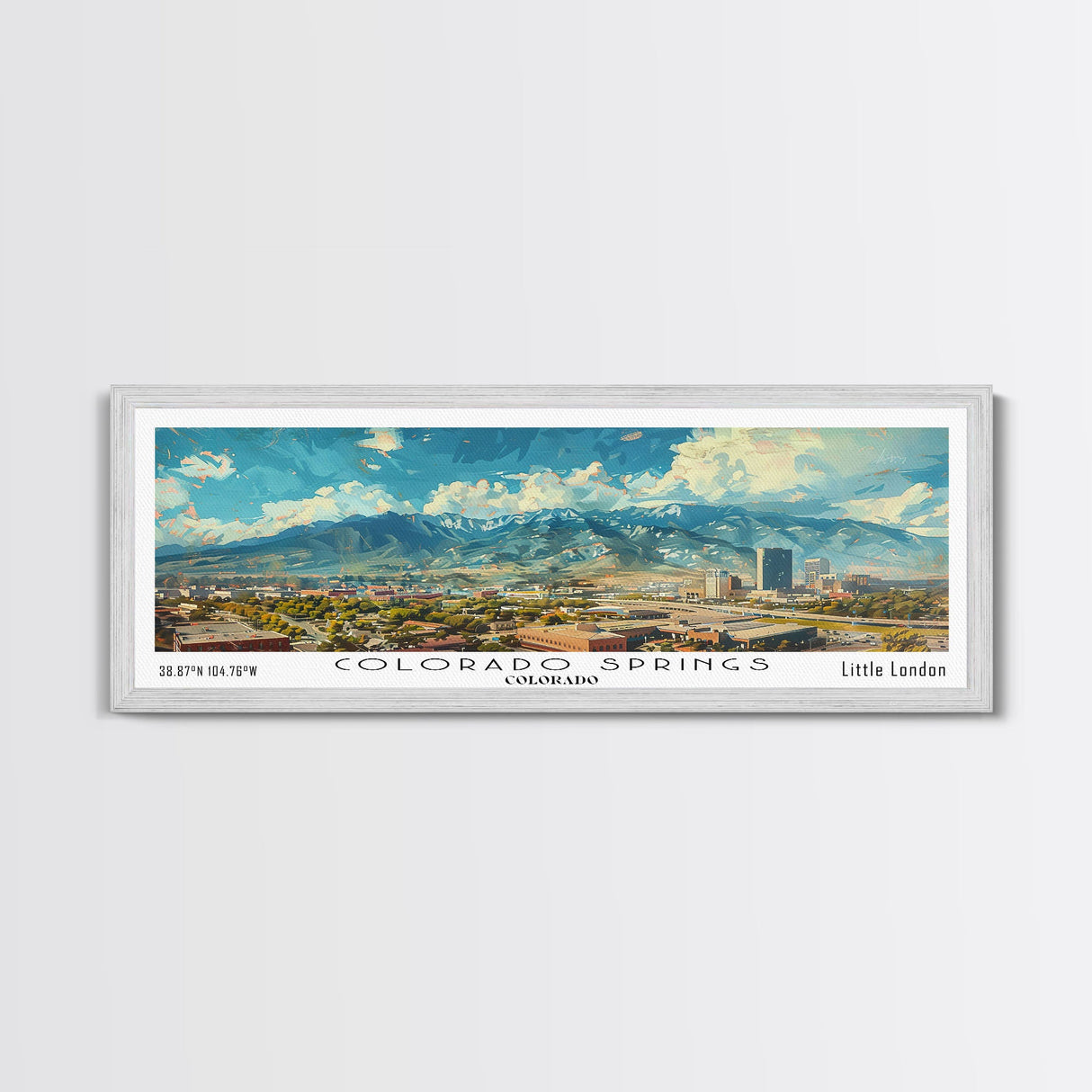 Colorado Springs Colorado Panoramic Watercolor Painting Framed Canvas Print, Travel Poster Art, Mountain Cityscape, Living Room Decor, Wall Art, Office Decoration, Colorado Gift