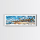 Fort Lauderdale Florida Panoramic Watercolor Painting, Scenic Framed Canvas Print, Urban Wall Art for Living Room, Travel Poster, Home Decor, City Gift Idea
