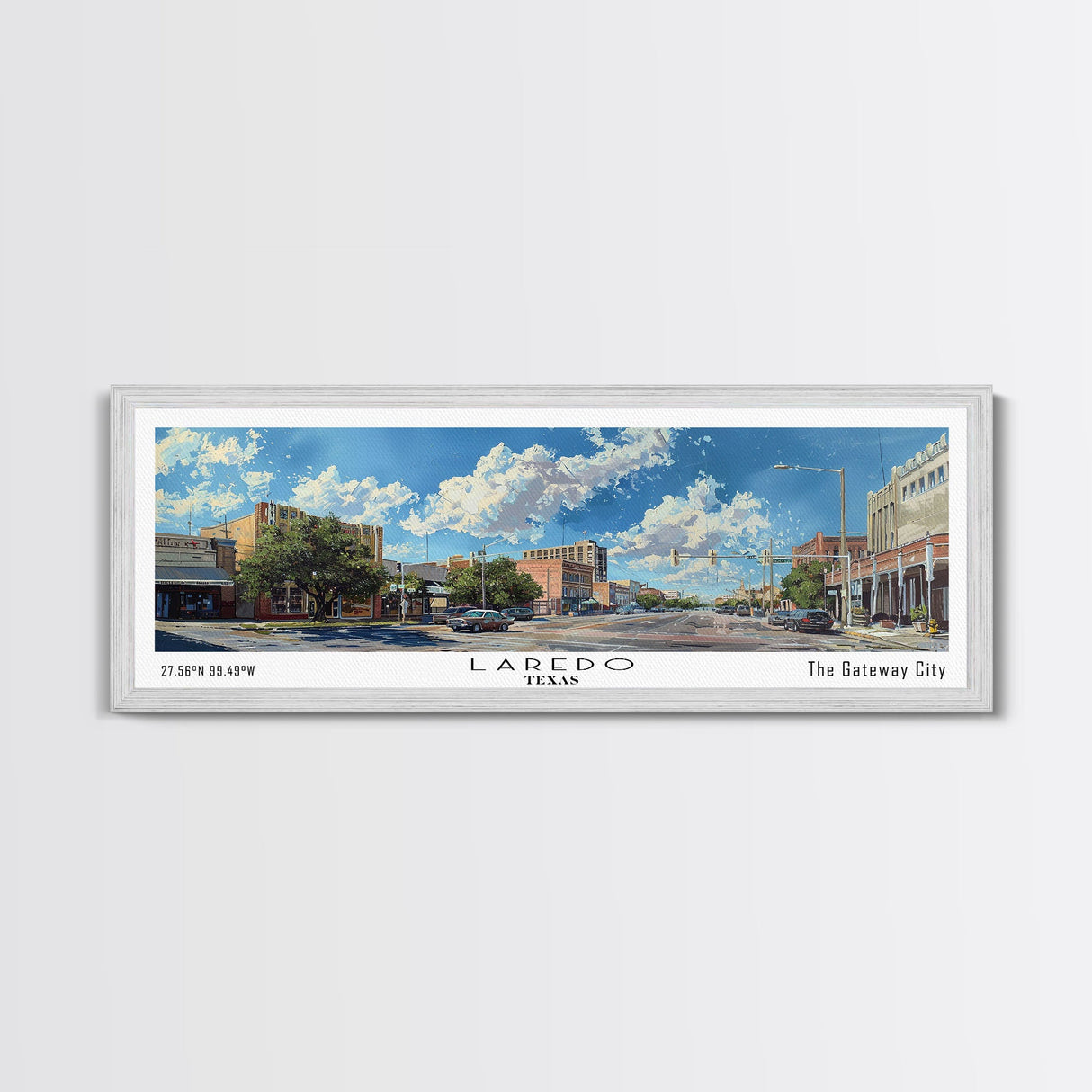 Laredo Texas Panoramic Cityscape Painting, Framed Canvas Print, Urban Decor, Office Wall Art, Watercolor Travel Poster, Home Decoration