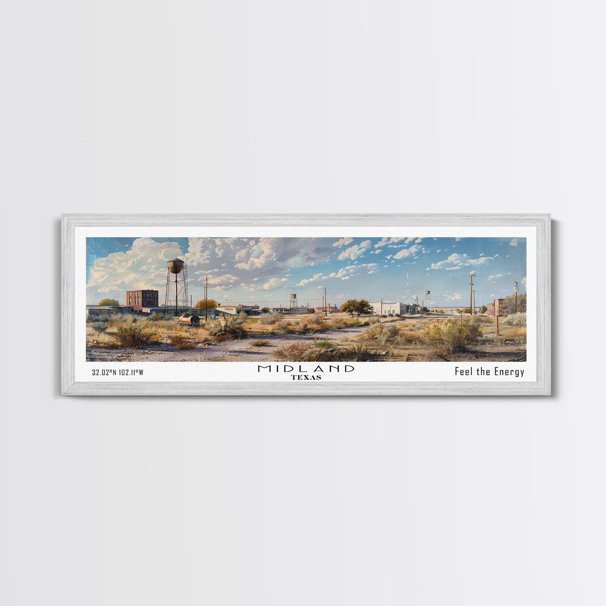 Midland Texas Panoramic Framed Canvas Print, Stunning Watercolor Painting, Office Wall Art, Travel Poster, Home Decor, City Art, Gift Idea