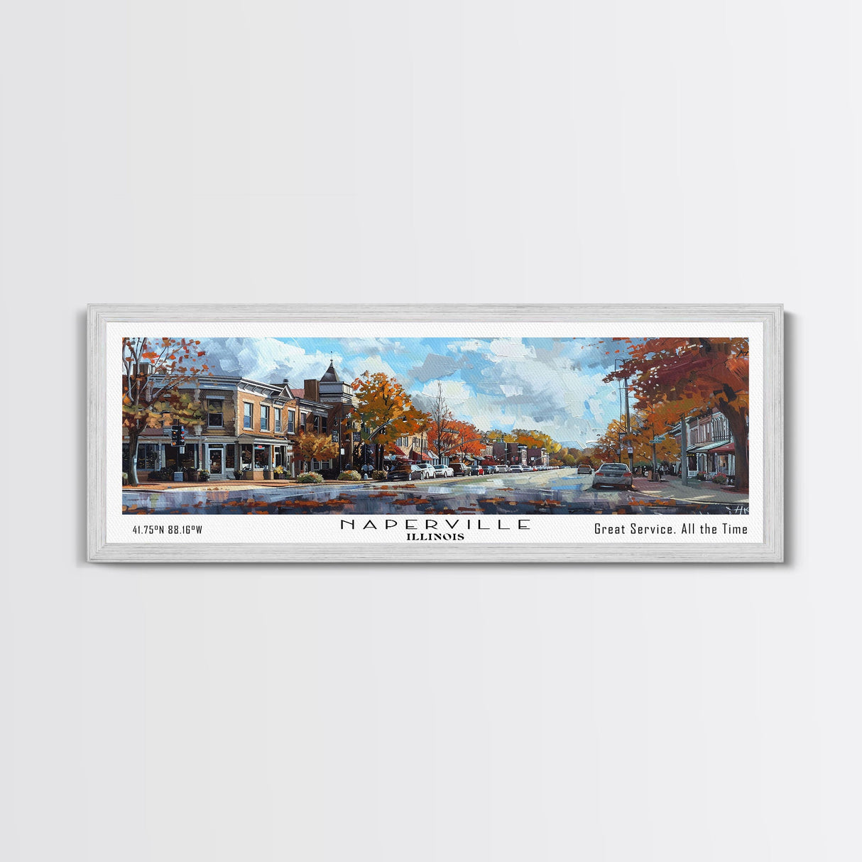 Naperville Illinois Panoramic Framed Canvas Print, Watercolor Cityscape, Office Wall Art, Travel Poster, Living Room Decor, City Art
