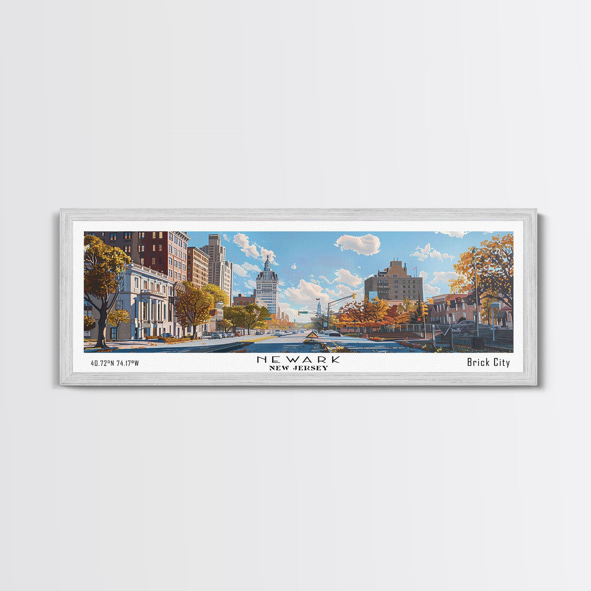 Newark New Jersey Panoramic Framed Canvas Print, Watercolor City Art, Office Wall Decor, Travel Poster, Living Room Decor, City Art