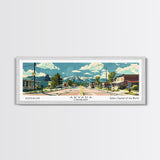 Arvada Colorado Panoramic Painting, Mid Century Modern Framed Canvas Print, Retro Pop Art Travel Poster, Living Room Wall Art, City Print