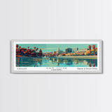 San Jose California Panoramic Painting, Mid Century Modern Framed Canvas Print, Retro Pop Art Travel Poster, Cityscape, Home Decor, Office Wall Art