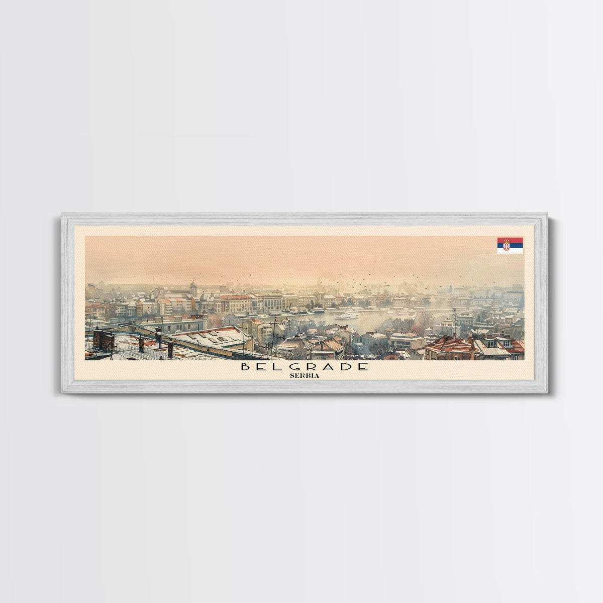 Belgrade Serbia Panoramic Travel Poster, Framed Canvas Print or Metal Wall Art, Travel Art, Home Decor, Panoramic Painting, Midcentury Art