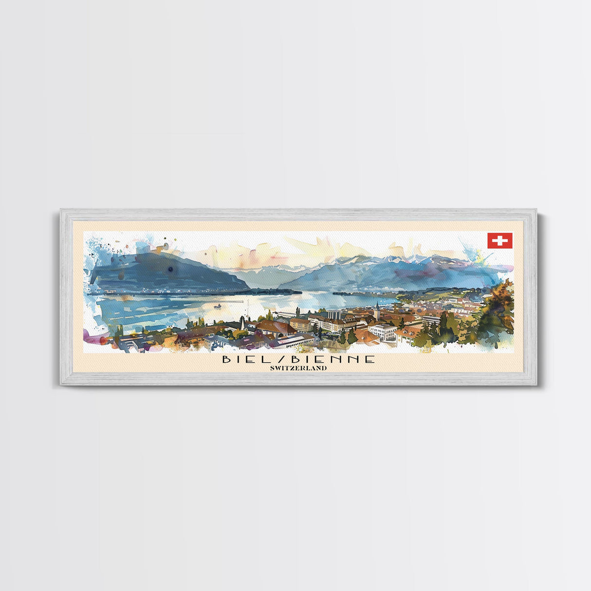 Biel Switzerland Wall Art, Panoramic Travel Poster, Panoramic Framed Canvas Print, City Wall Art, Wall Hanging Home Decor, Travel Art