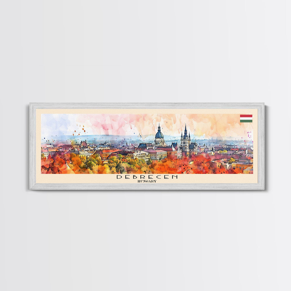 Debrecen Hungary Panoramic Travel Poster, Framed Canvas Print or Metal Wall Art, Travel Art, Home Decor, Panoramic Painting, Midcentury Art
