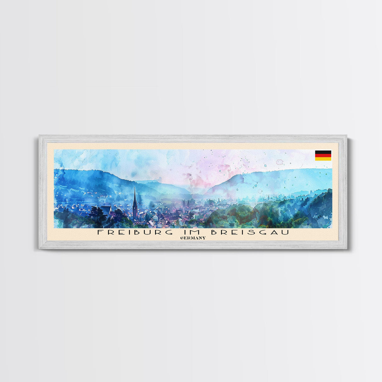 Freiburg Germany Panoramic Travel Poster, Framed Canvas Print or Metal Wall Art, Travel Art, Home Decor, Panoramic Painting, Midcentury Art