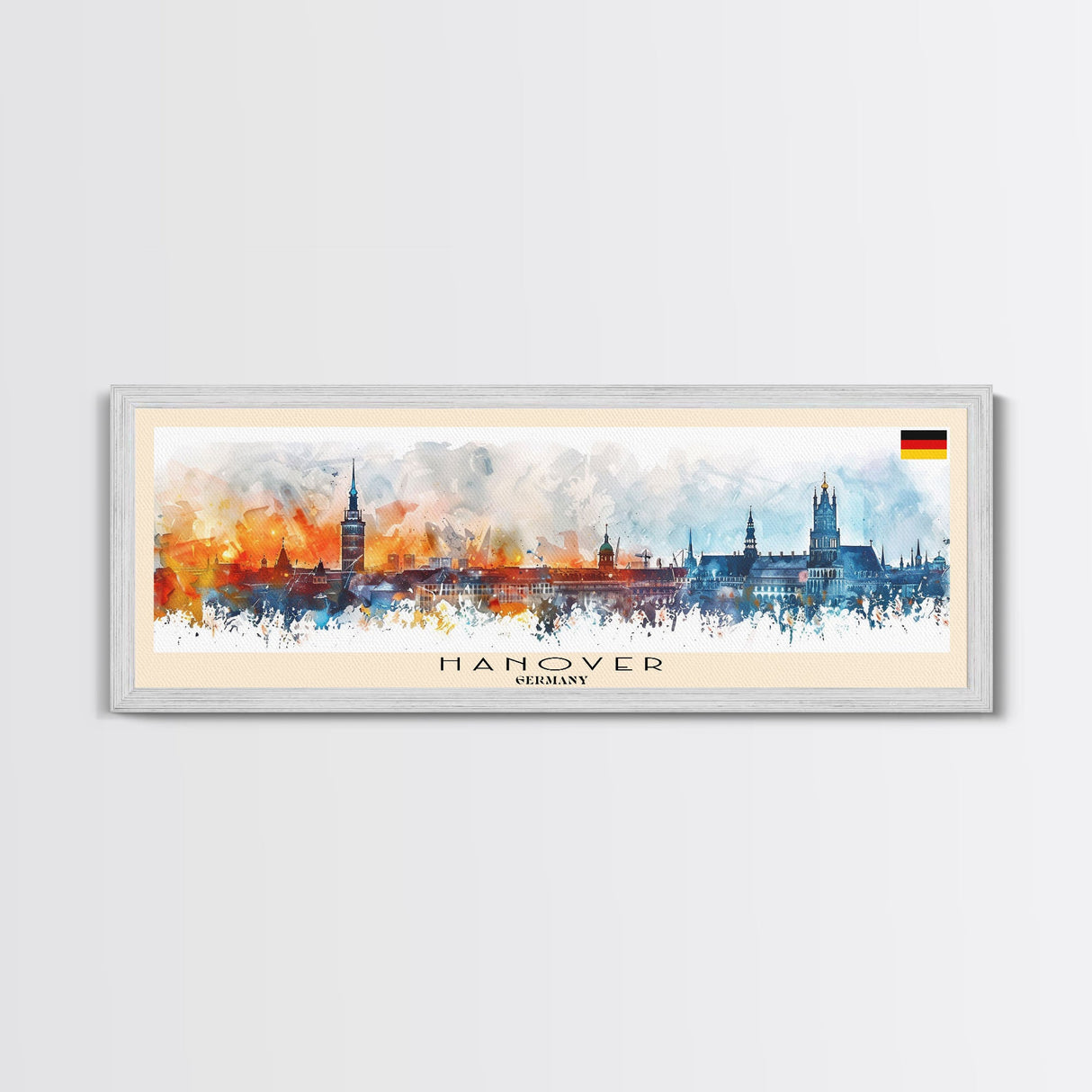 Hanover Germany Panoramic Travel Poster, Framed Canvas Print or Metal Wall Art, Travel Art, Home Decor, Panoramic Painting, Midcentury Art
