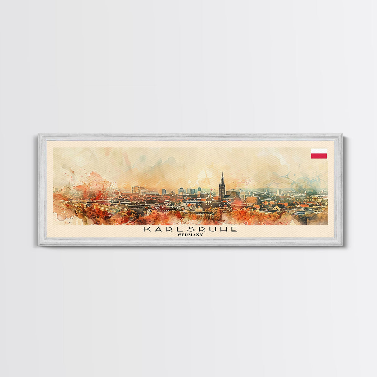 Karlsruhe Germany Panoramic Travel Poster, Framed Canvas Print or Metal Wall Art, Travel Art, Home Decor, Panoramic Painting, Midcentury Art