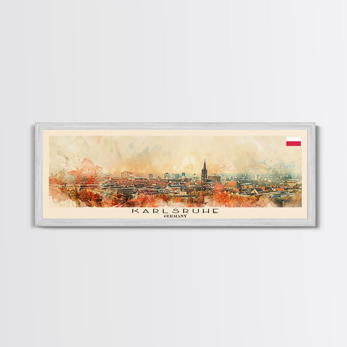 Karlsruhe Germany Panoramic Travel Poster, Framed Canvas Print or Metal Wall Art, Travel Art, Home Decor, Panoramic Painting, Midcentury Art