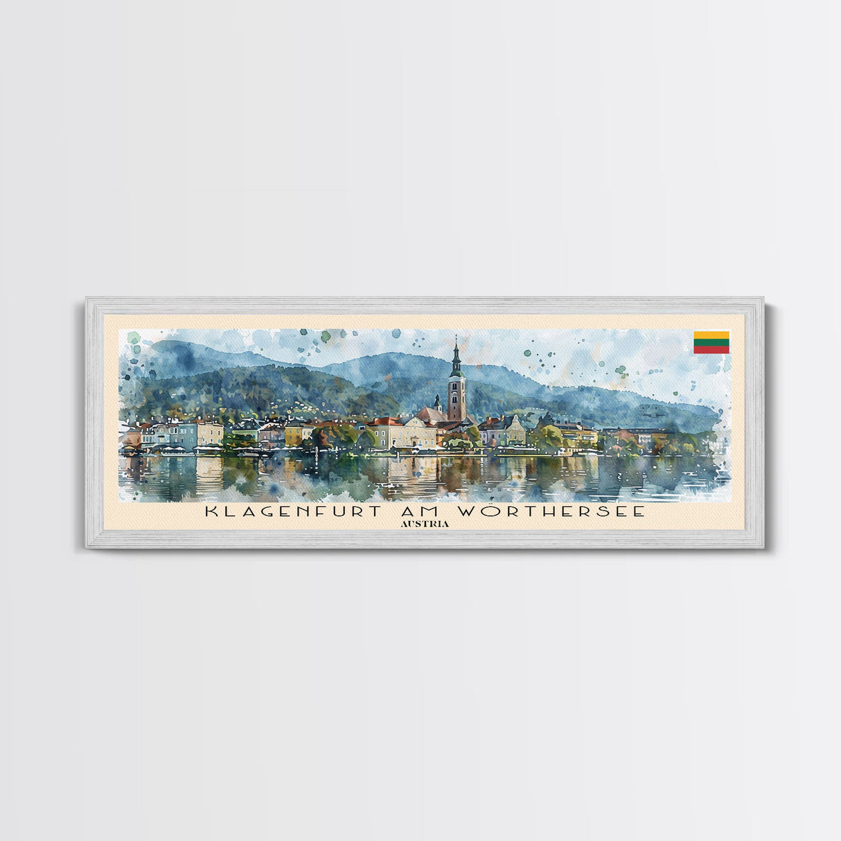 Klagenfurt Austria Panoramic Travel Poster, Framed Canvas Print or Metal Wall Art, Travel Art, Home Decor, Panoramic Painting, Midcentury Art