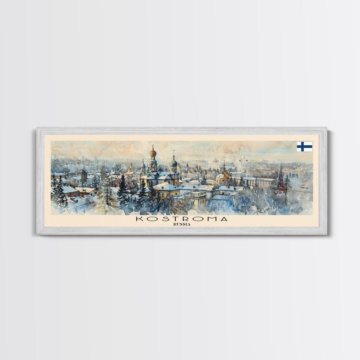 Kostroma Russia Panoramic Travel Poster, Framed Canvas Print or Metal Wall Art, Travel Art, Home Decor, Panoramic Painting, Midcentury Art