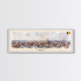 Liege Belgium Panoramic Travel Poster, Framed Canvas Print or Metal Wall Art, Travel Art, Home Decor, Panoramic Painting, Midcentury Art