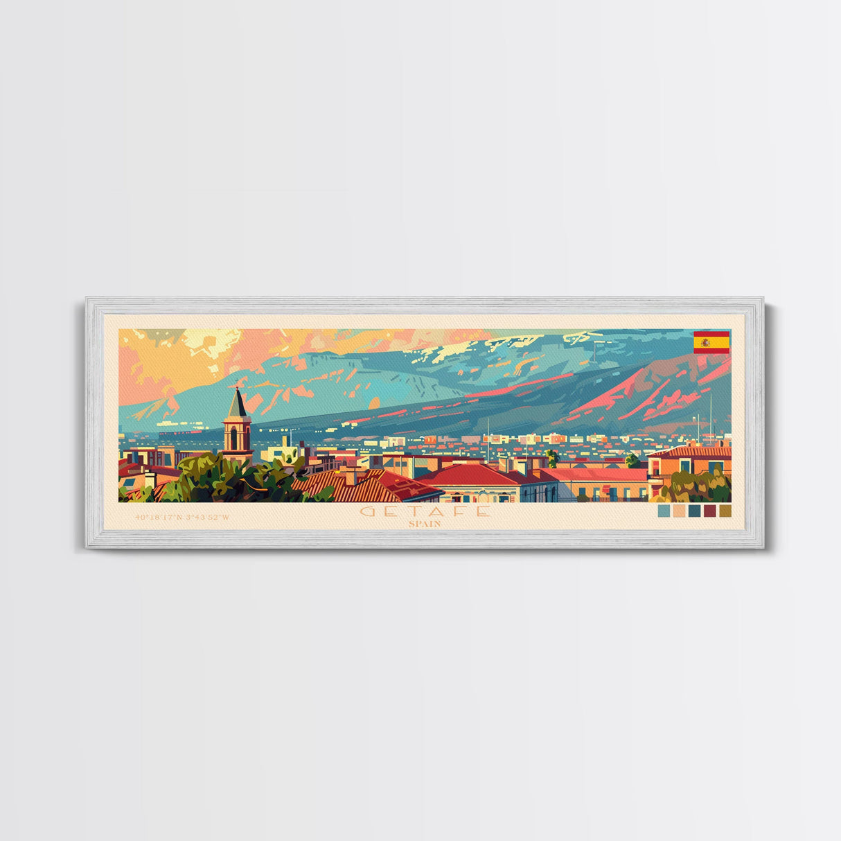 Getafe Spain Panoramic Travel Poster, Framed Canvas Print or Metal Wall Art, Travel Art, Home Decor, Panoramic Painting, Midcentury Art