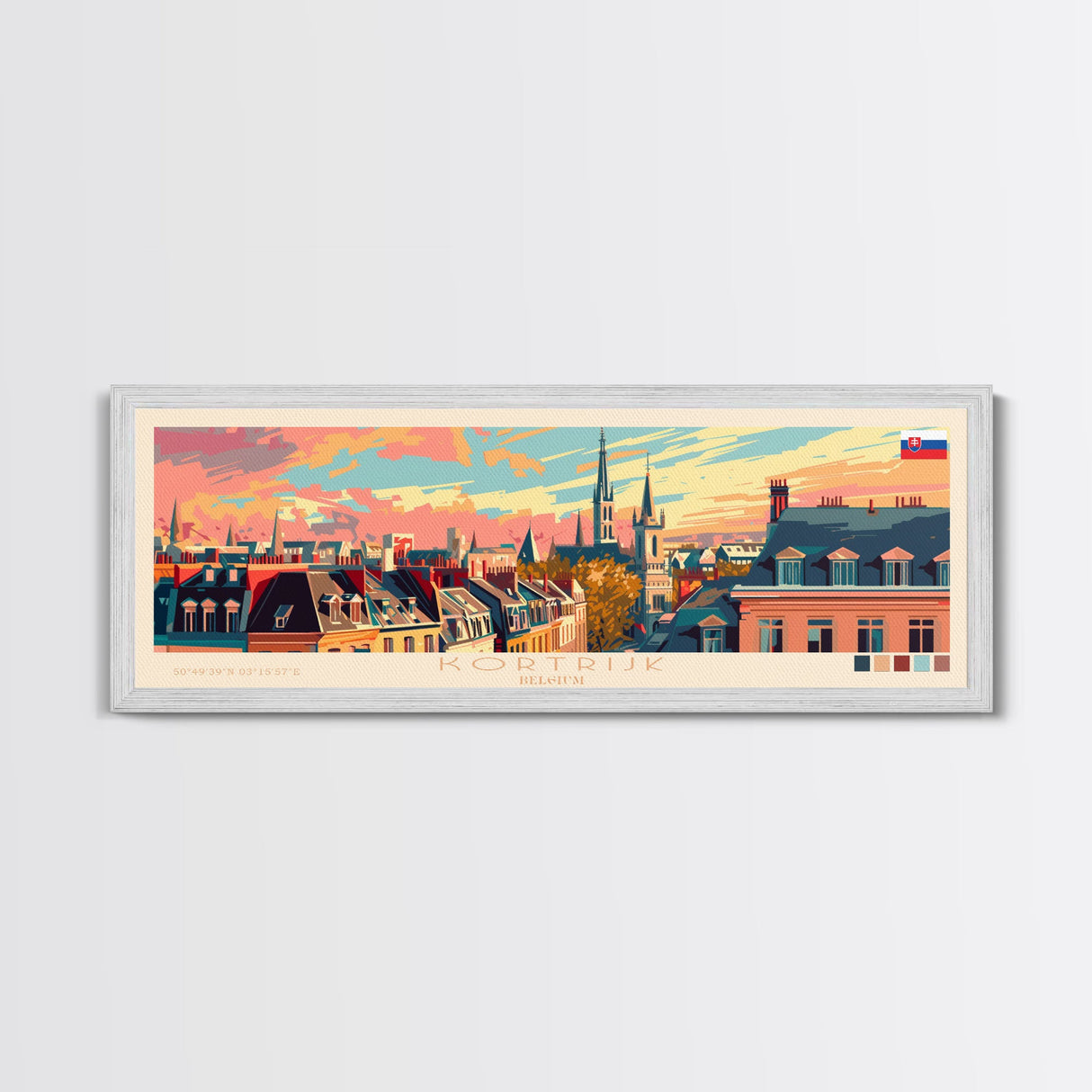 Kortrijk Belgium Travel Print Wall Art, Panoramic City Art, Travel Art, Wall Decor, Vacation Gift, Framed Canvas Print Or Metal Art