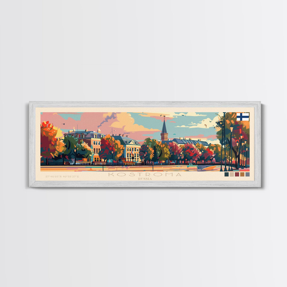 Kostroma Russia Panoramic Travel Poster, Framed Canvas Print or Metal Wall Art, Travel Art, Home Decor, Panoramic Painting, Midcentury Art