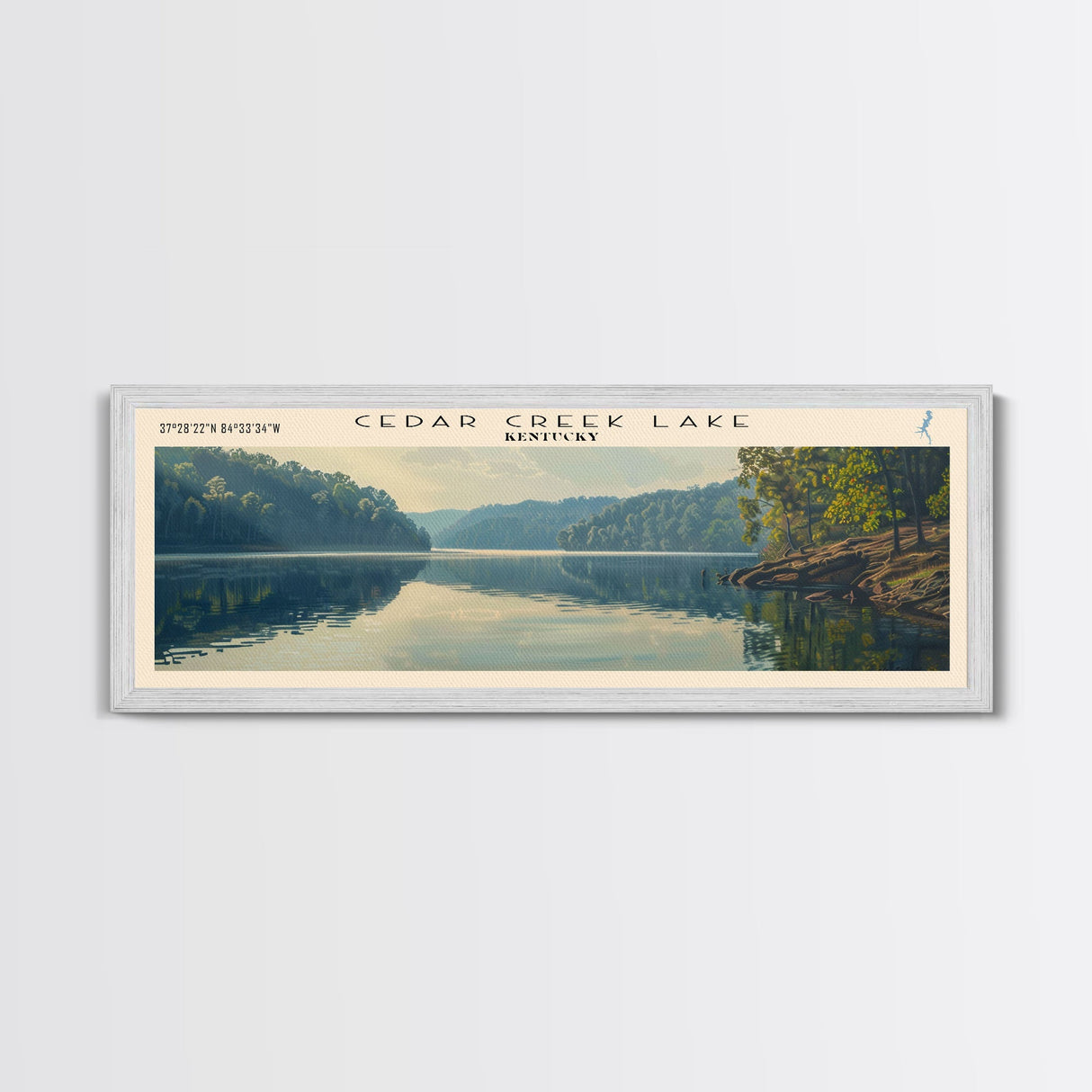 Cedar Creek Lake Kentucky Framed Canvas Print, Panoramic Lake House Decor, Wide Wall Art, Travel Poster, Rustic Lake Painting, Nature Art