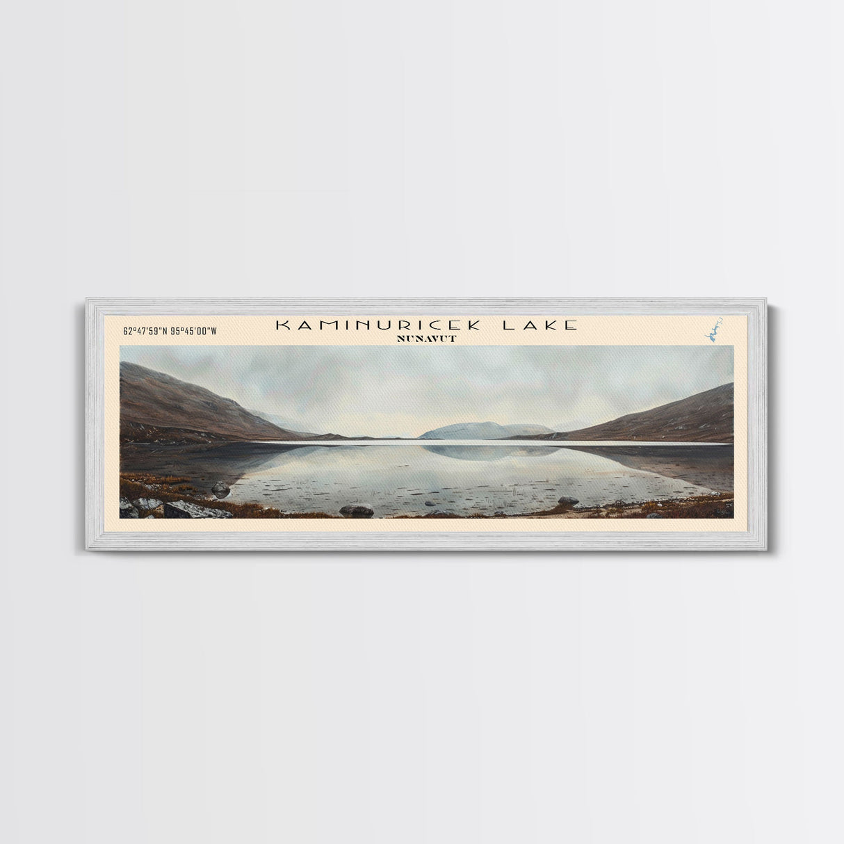 Kaminuricek Lake Qamanirjuaq Lake Framed Canvas Print, Panoramic Lake House Decor, Wall Art, Travel Poster, Serene Lake Painting, Nature Art