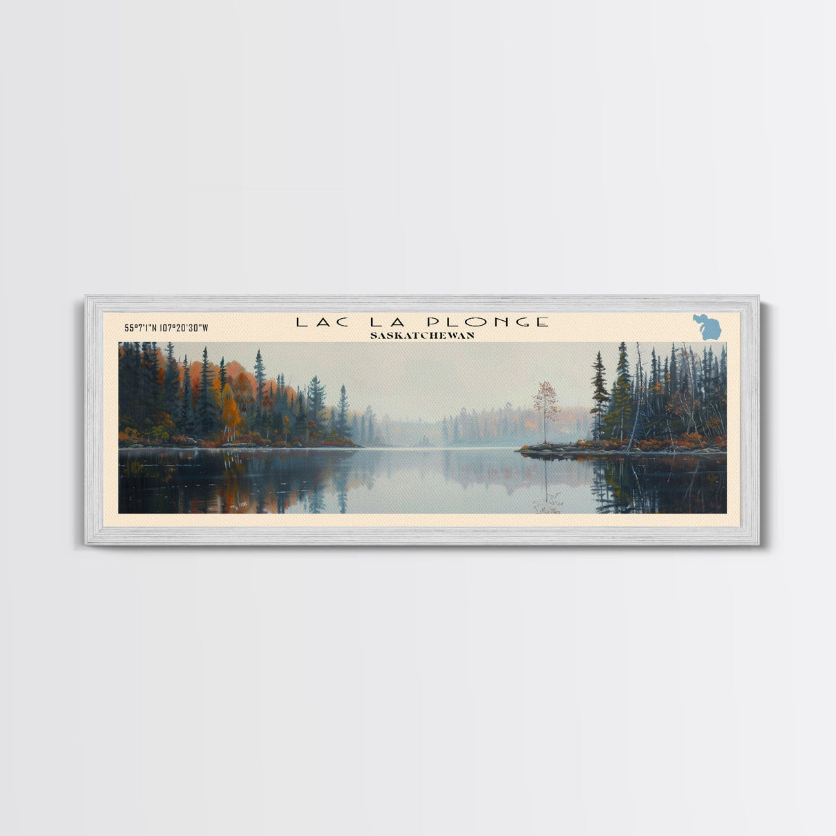 Lac La Plonge Lake Billy Chinook Oregon Framed Canvas Print, Panoramic Lake House Decor, Wall Art, Travel Poster, Scenic Lake Painting, Home Decor