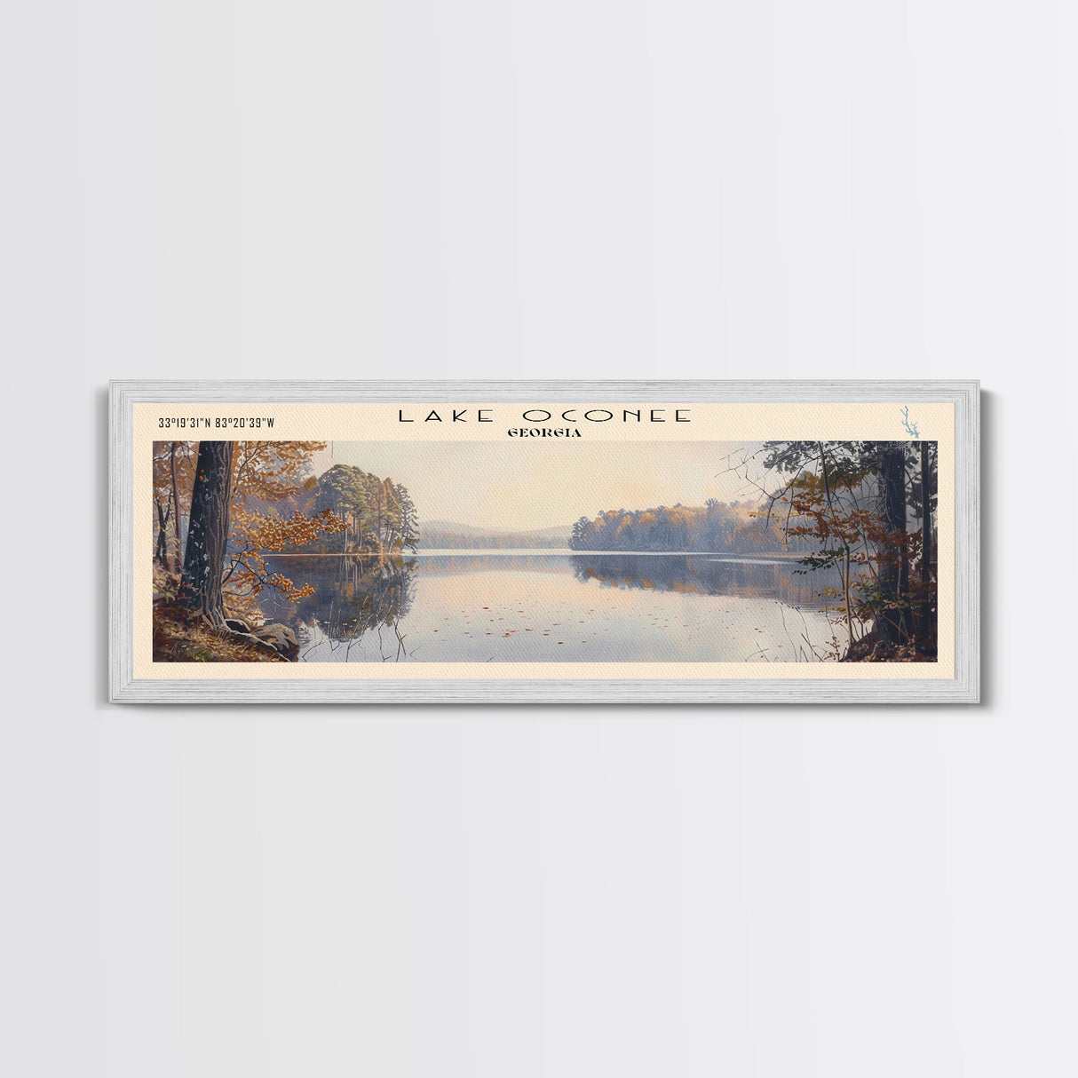 Lake Oconee Georgia Framed Canvas Print, Lake House Decor, Panoramic Wall Art, Travel Poster, Serene Landscape Painting, Living Room Decor